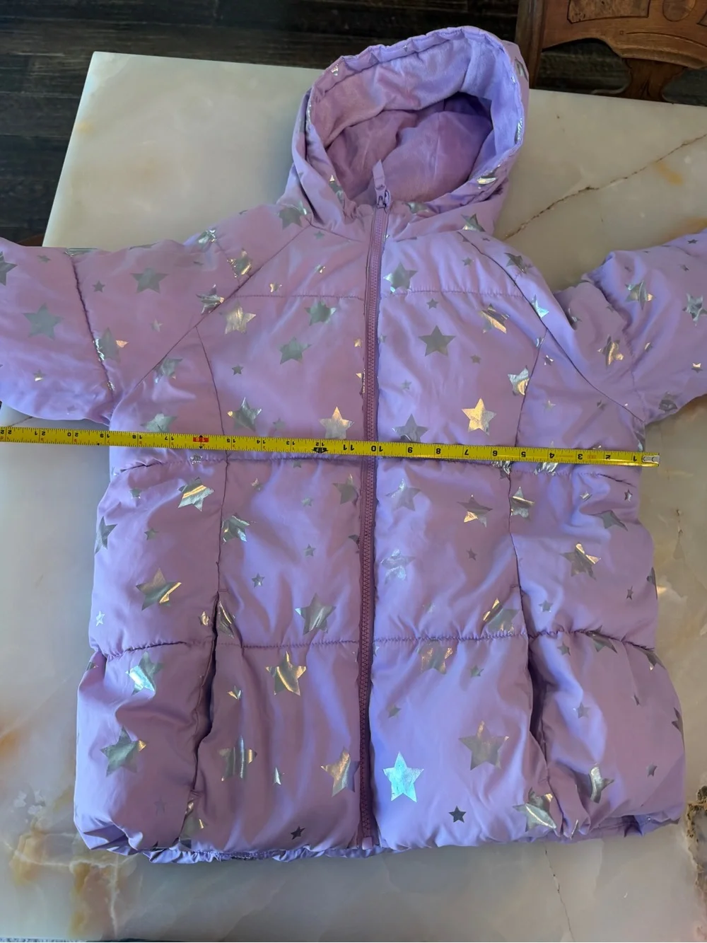 Kids Lavender Star Puffer Jacket with Hood